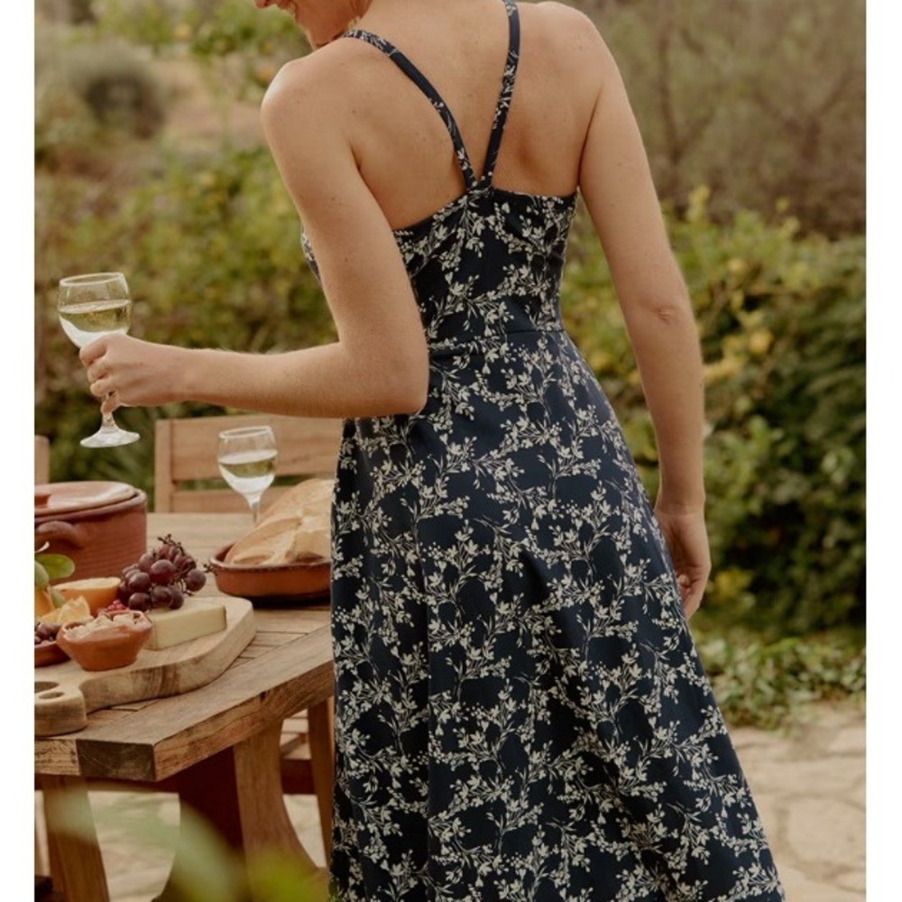 Pact Bouquet Blooms Midnight Blue Organic Fit & Flare Midi Dress Size M NWT - Picture 4 of 12